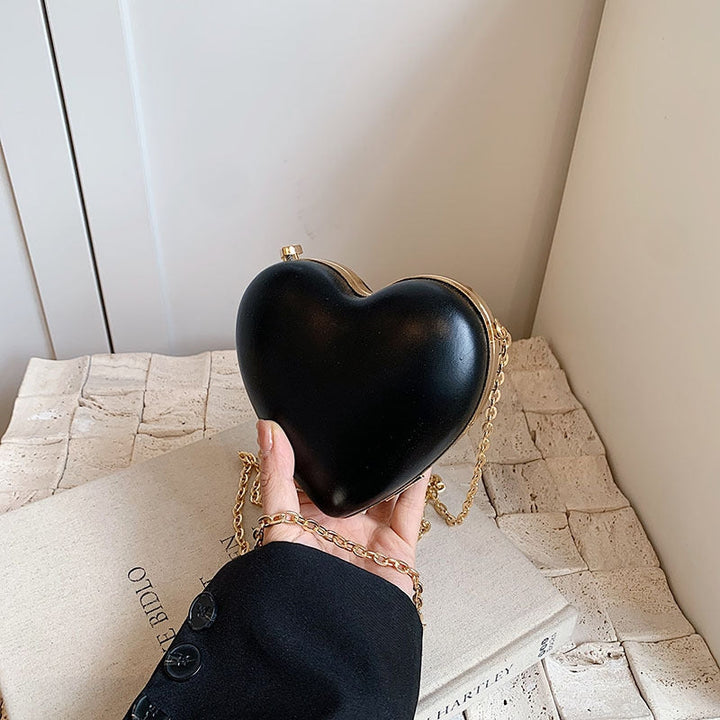 Chic PU Heart Minimalist Chain Evening Wedding Party Clutch Bag