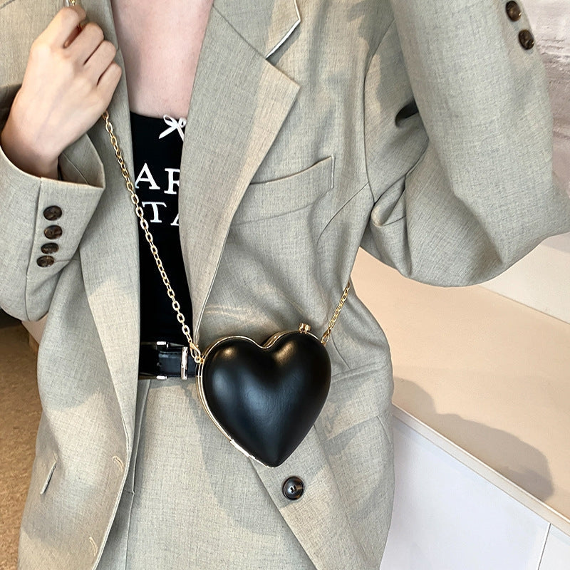 Chic PU Heart Minimalist Chain Evening Wedding Party Clutch Bag