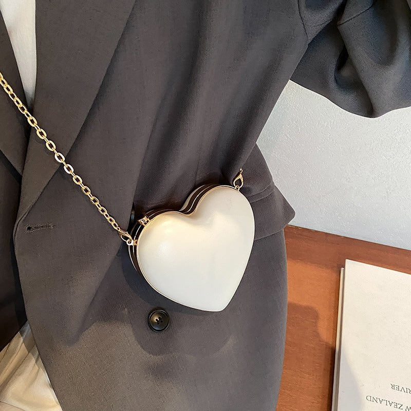 Chic PU Heart Minimalist Chain Evening Wedding Party Clutch Bag