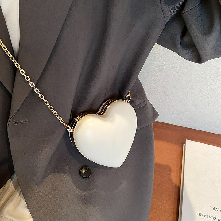 Chic PU Heart Minimalist Chain Evening Wedding Party Clutch Bag