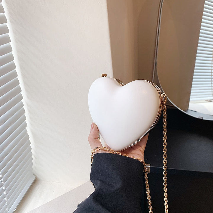 Chic PU Heart Minimalist Chain Evening Wedding Party Clutch Bag