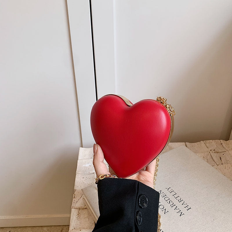 Chic PU Heart Minimalist Chain Evening Wedding Party Clutch Bag
