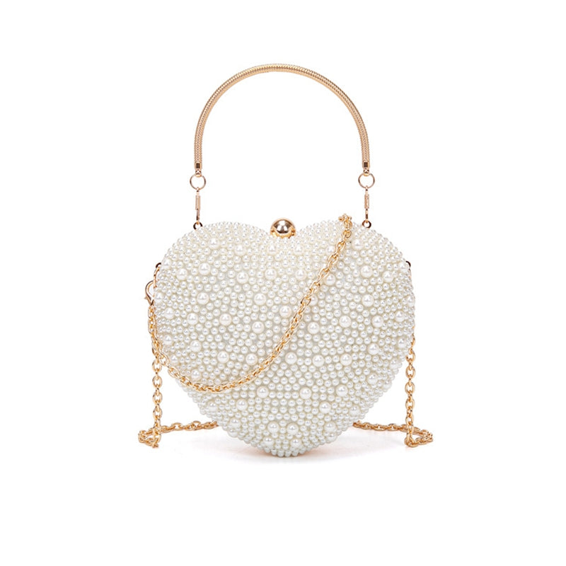 Luxurious PU Minimalist Heart Wedding Party Clutch Bag with Pearls