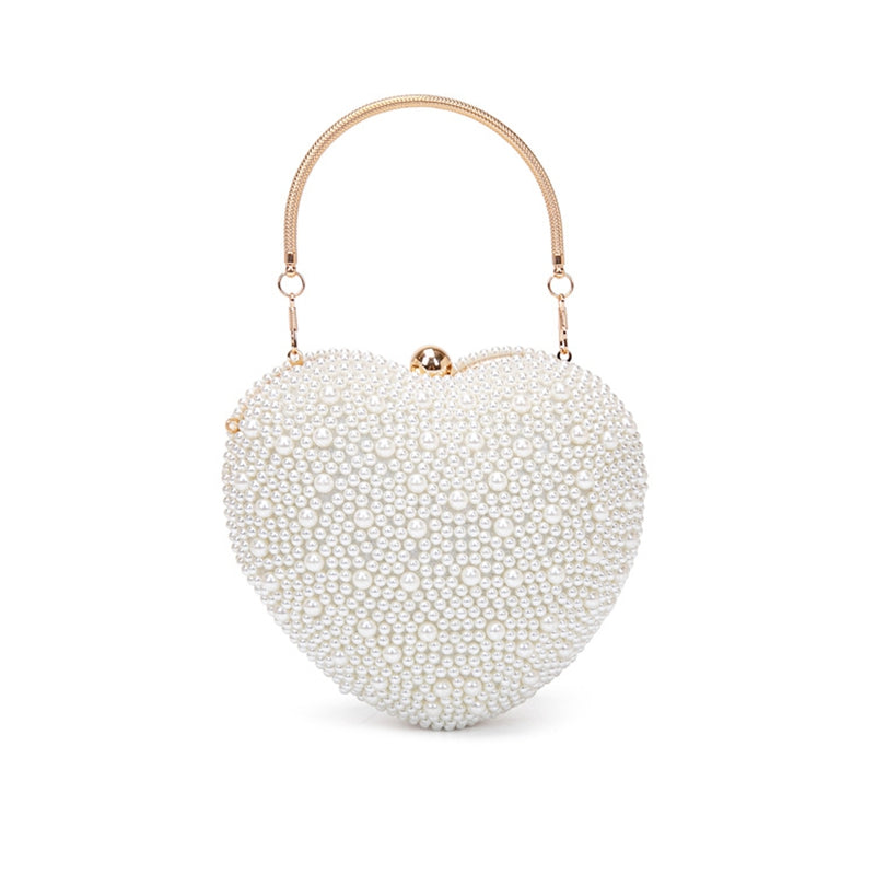 Luxurious PU Minimalist Heart Wedding Party Clutch Bag with Pearls
