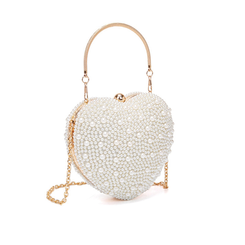 Luxurious PU Minimalist Heart Wedding Party Clutch Bag with Pearls