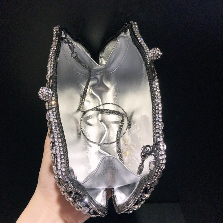 Skeleton Metal Retro Evening Party Clutch Bag with Irregular Rhinestones