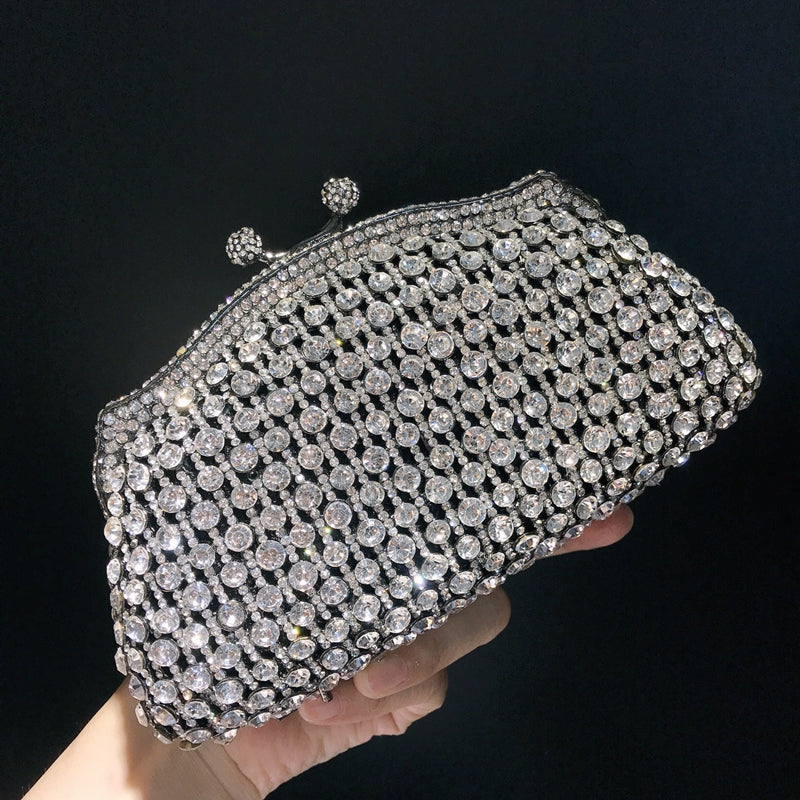 Skeleton Metal Retro Evening Party Clutch Bag with Irregular Rhinestones