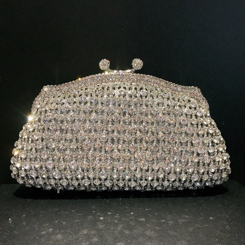 Skeleton Metal Retro Evening Party Clutch Bag with Irregular Rhinestones