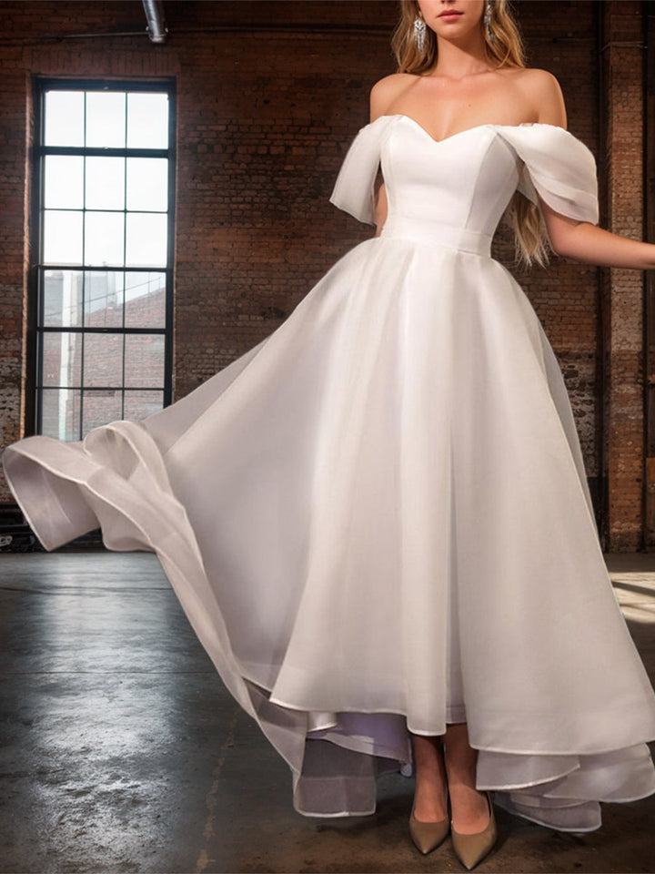 A-Line/Princess Off-the-Shoulder Sleeveless Asymmetrical Wedding Dress