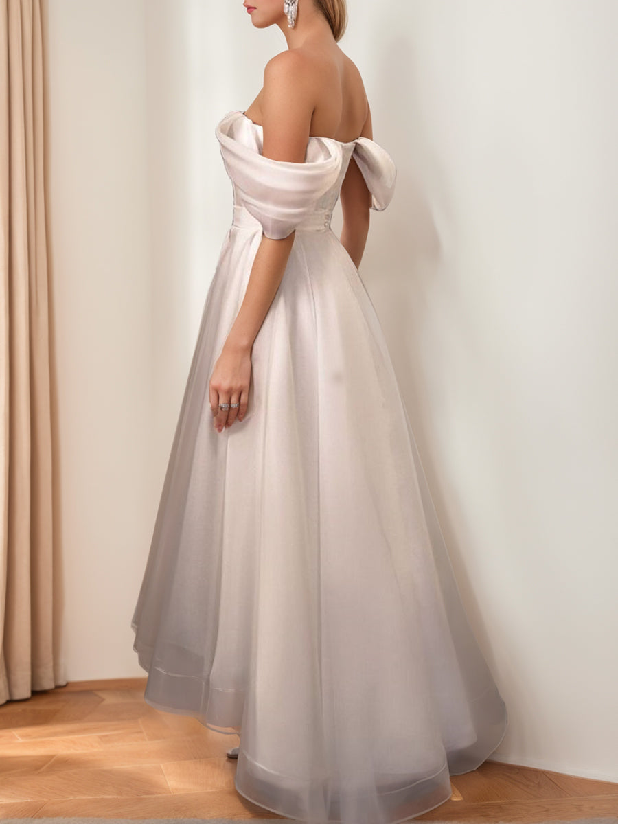 A-Line/Princess Off-the-Shoulder Sleeveless Asymmetrical Wedding Dress