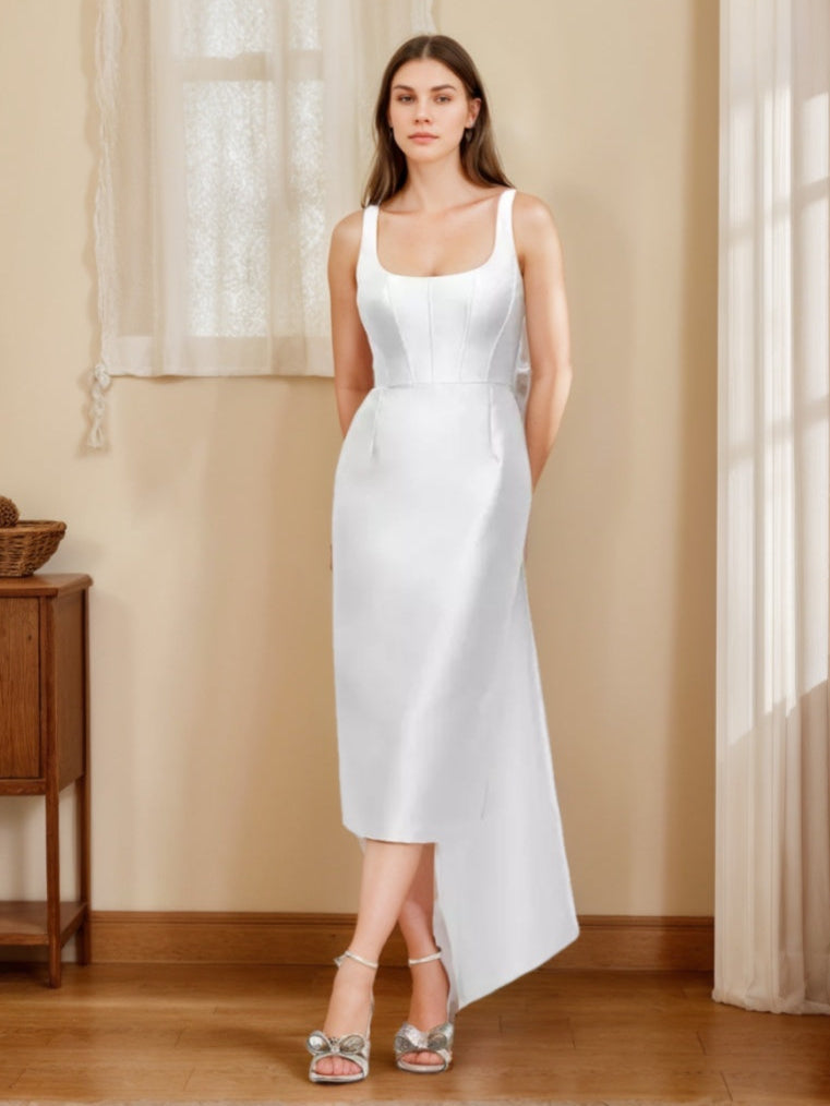Sheath/Column Scoop Sleeveless Wedding Dresses with Floor-Length Bow