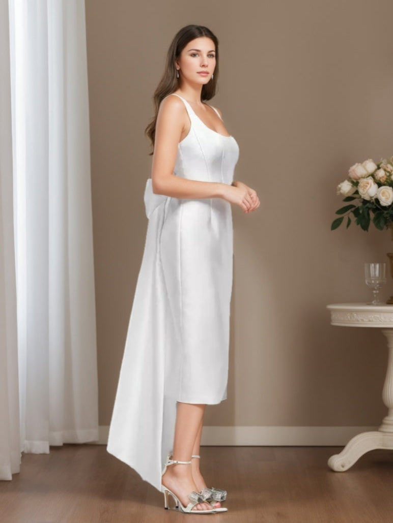 Sheath/Column Scoop Sleeveless Wedding Dresses with Floor-Length Bow