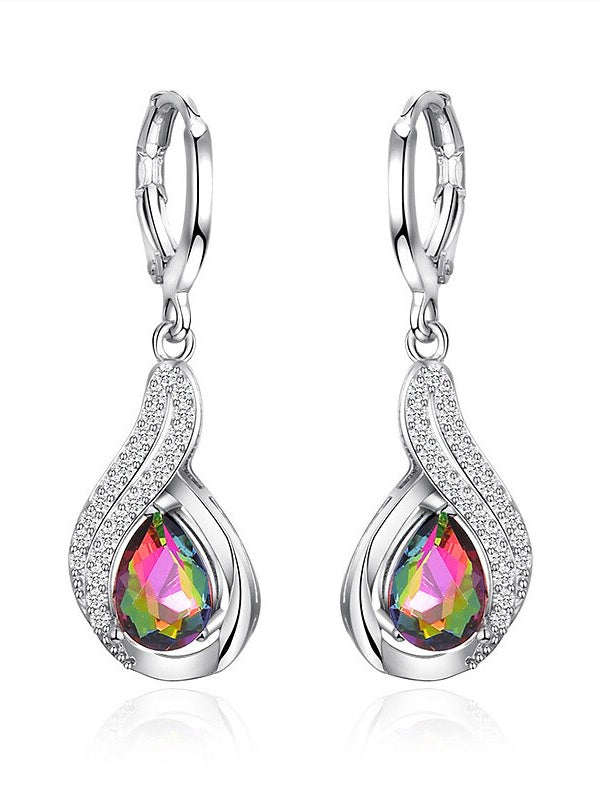 Zircon Drop Earrings For Women's Wedding Work Daily Classic Floral Silver Earrings