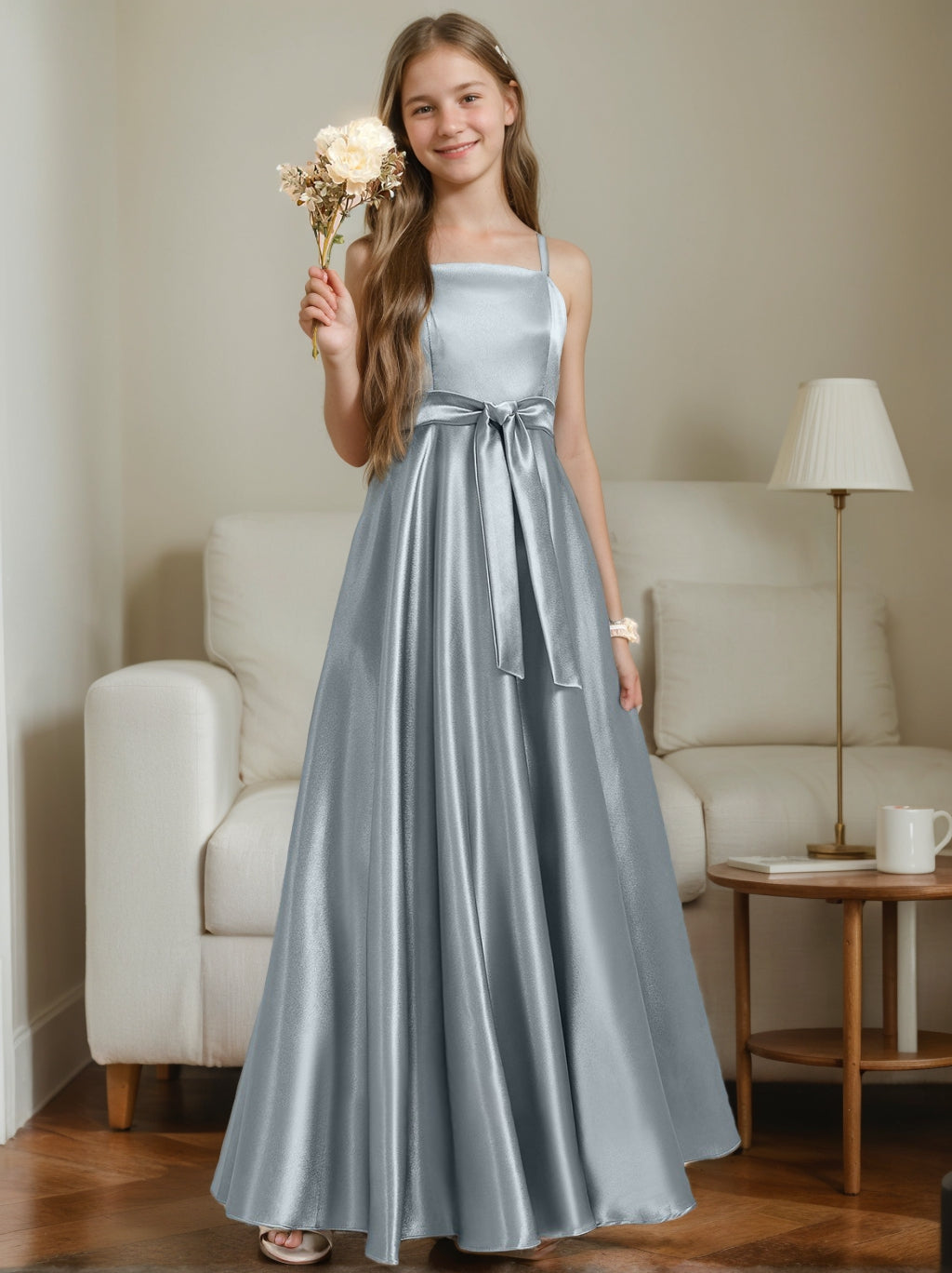 A-Line/Princess Spaghetti Straps Sleeveless Junior Bridesmaid Dresses with Sash