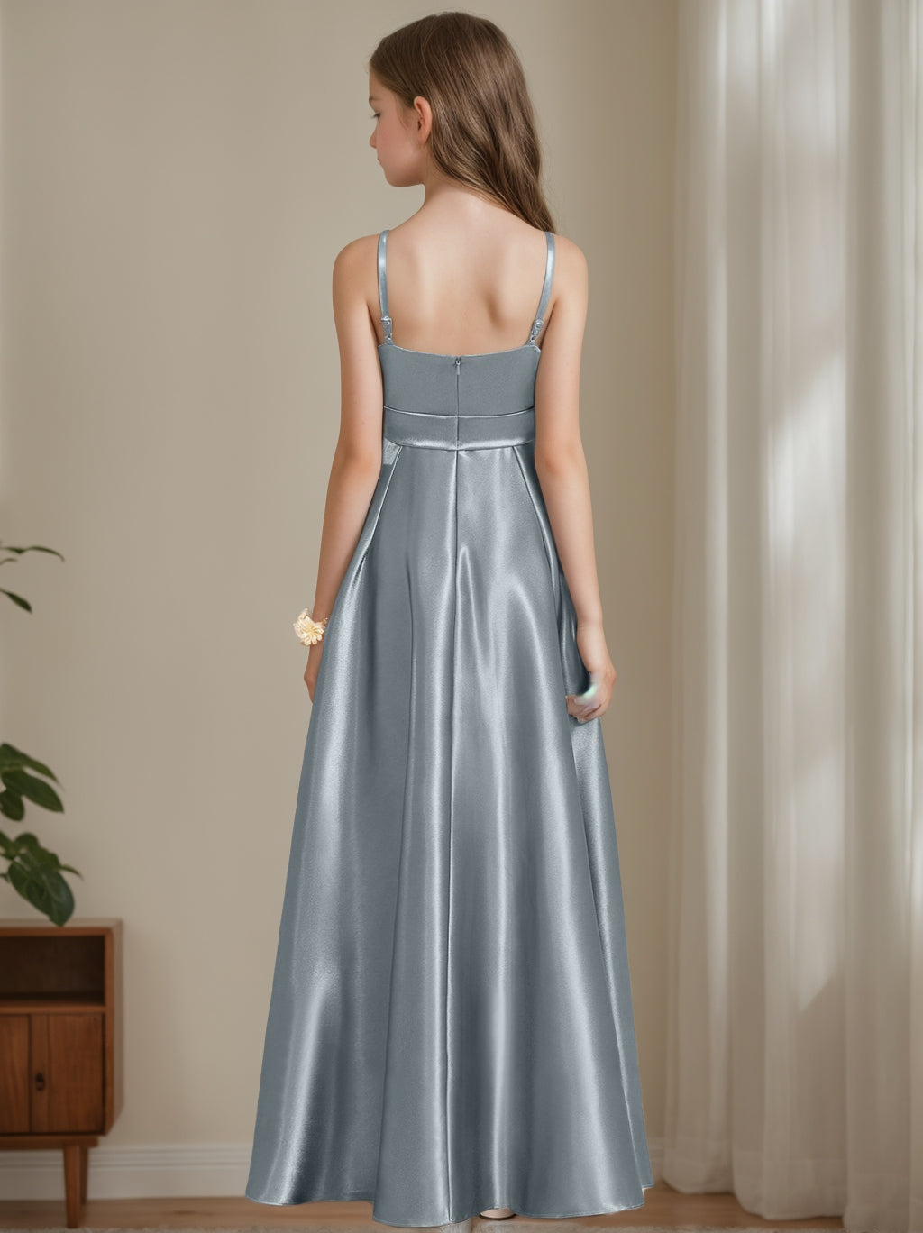 A-Line/Princess Spaghetti Straps Sleeveless Junior Bridesmaid Dresses with Sash