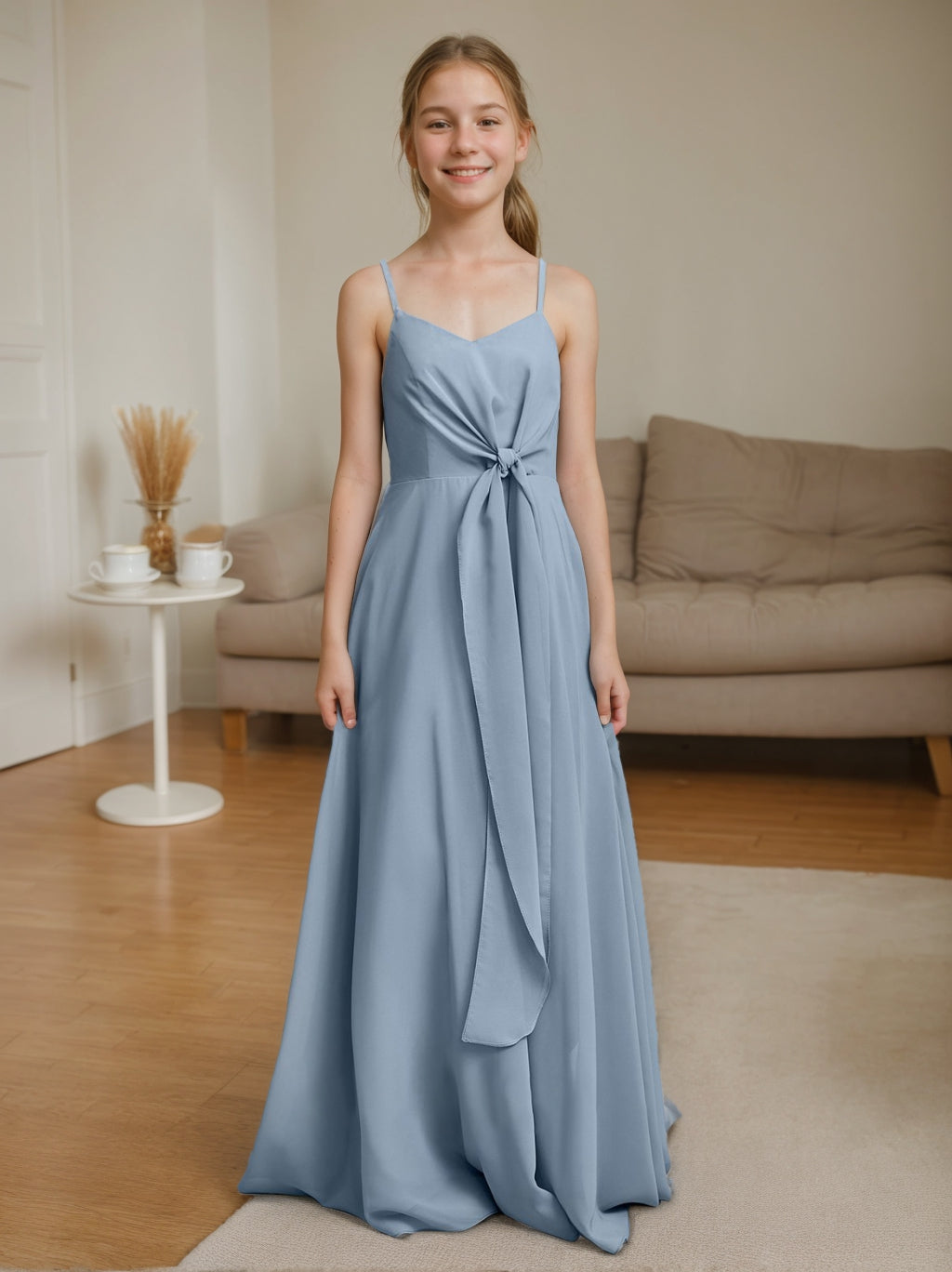 A-Line/Princess V-Neck Sleeveless Junior Bridesmaid Dresses
