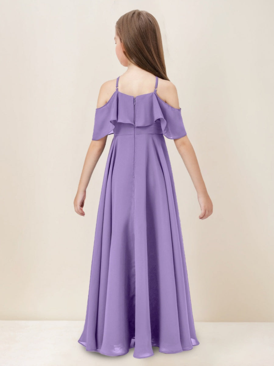 A-Line/Princess Halter Floor-Length Junior Bridesmaid Dresses with Ruffles