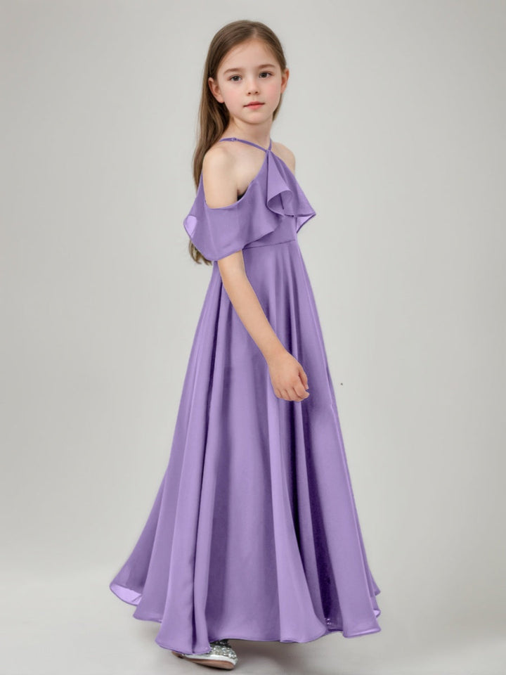A-Line/Princess Halter Floor-Length Junior Bridesmaid Dresses with Ruffles