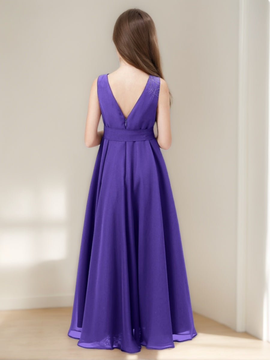 A-Line/Princess Cowl Neck Sleeveless Asymmetrical Junior Bridesmaid Dresses with Bowknot & Ruffles