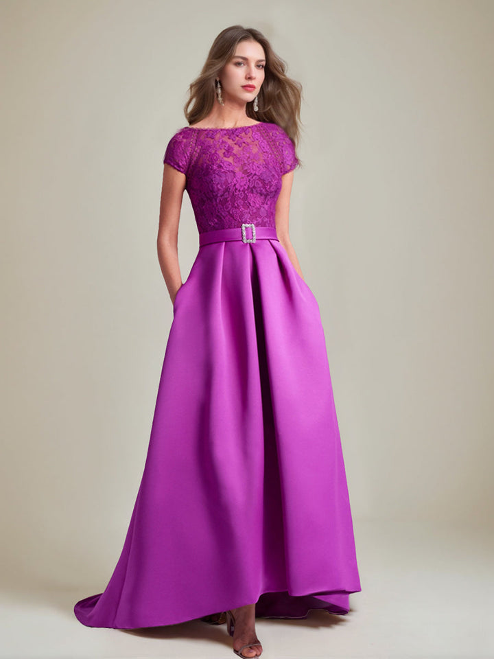 A-Line/Princess Scoop Short Sleeves Asymmetrical Mother of the Bride Dresses