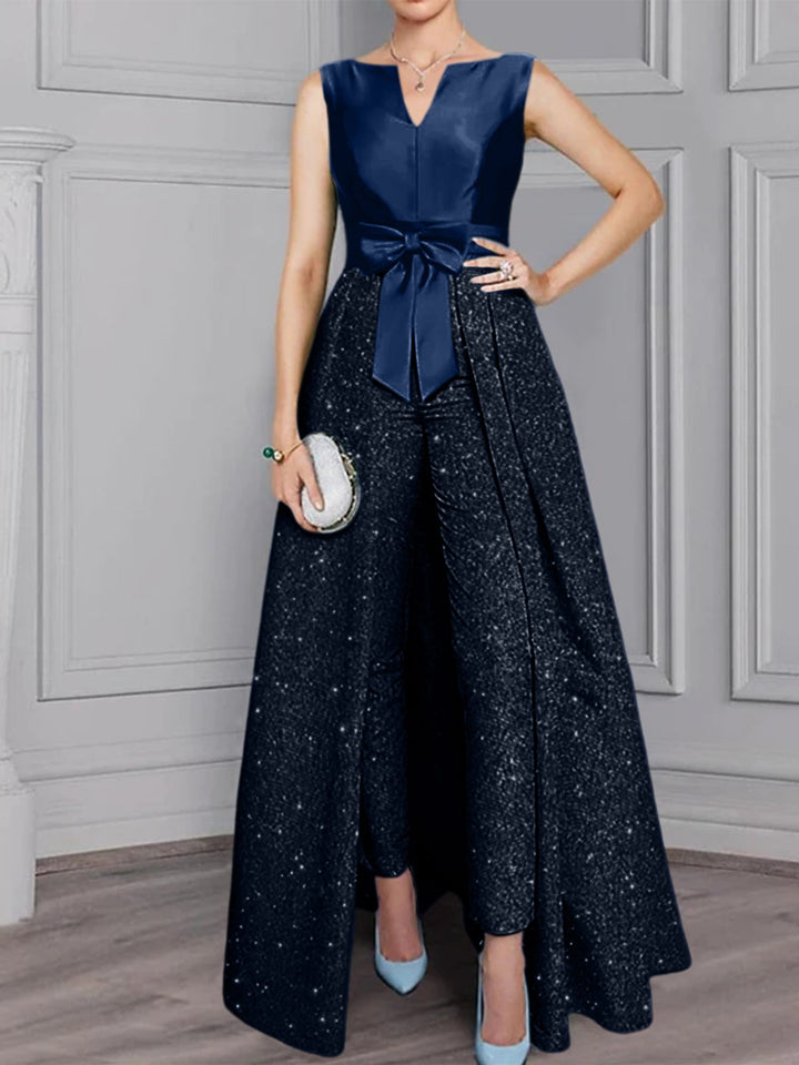 2 Pieces Scoop Long Sleeves Mother of the Bride Pantsuits with Sash 锛?Sequins