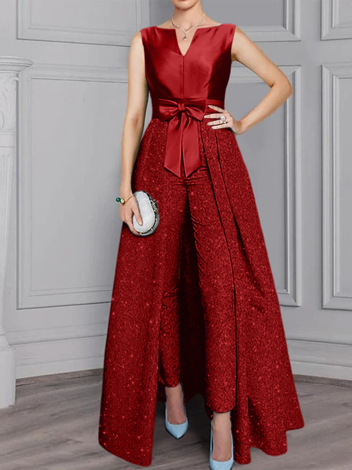 2 Pieces Scoop Long Sleeves Mother of the Bride Pantsuits with Sash 锛?Sequins