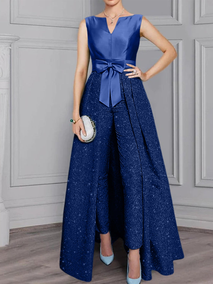 2 Pieces Scoop Long Sleeves Mother of the Bride Pantsuits with Sash 锛?Sequins