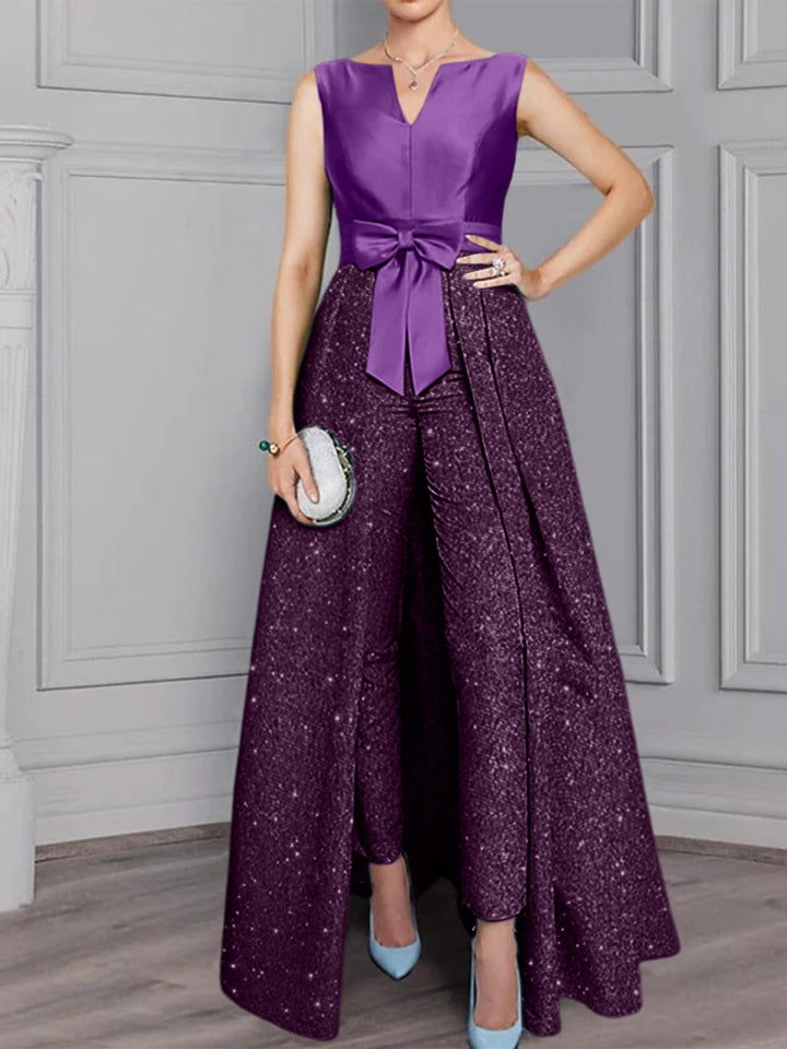 2 Pieces Scoop Long Sleeves Mother of the Bride Pantsuits with Sash 锛?Sequins