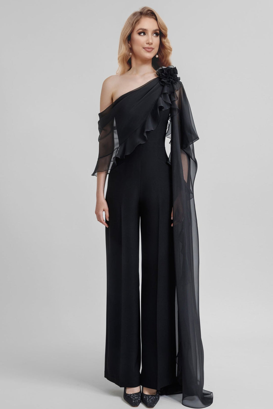 Jumpsuits One-Shoulder Half Sleeves Chiffon Mother Of The Bride Pantsuits