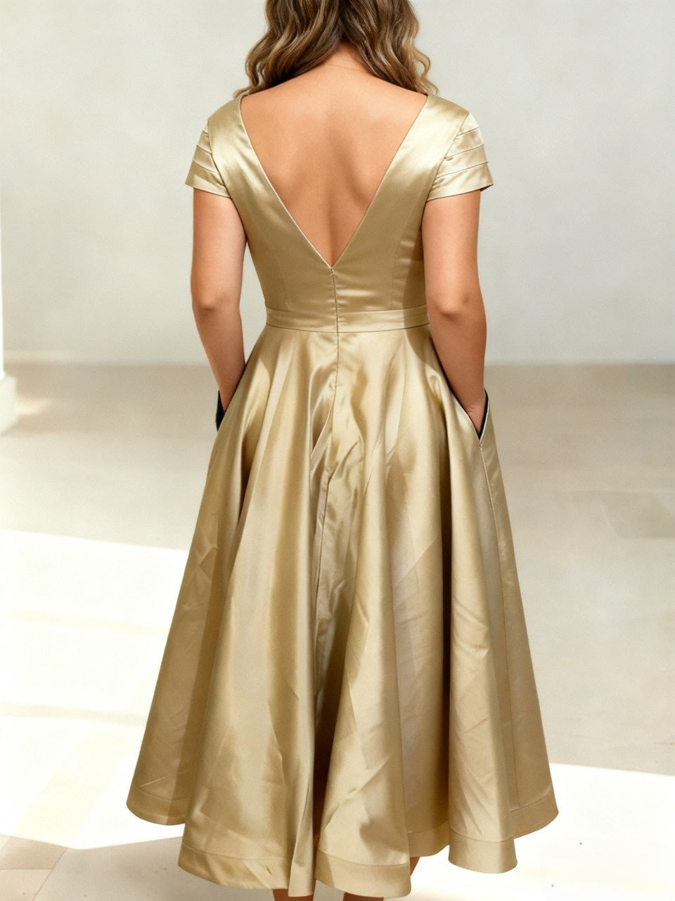 A-Line/Princess V-Neck Plus Size Mother of the Bride Dresses with Pockets & Ruffles