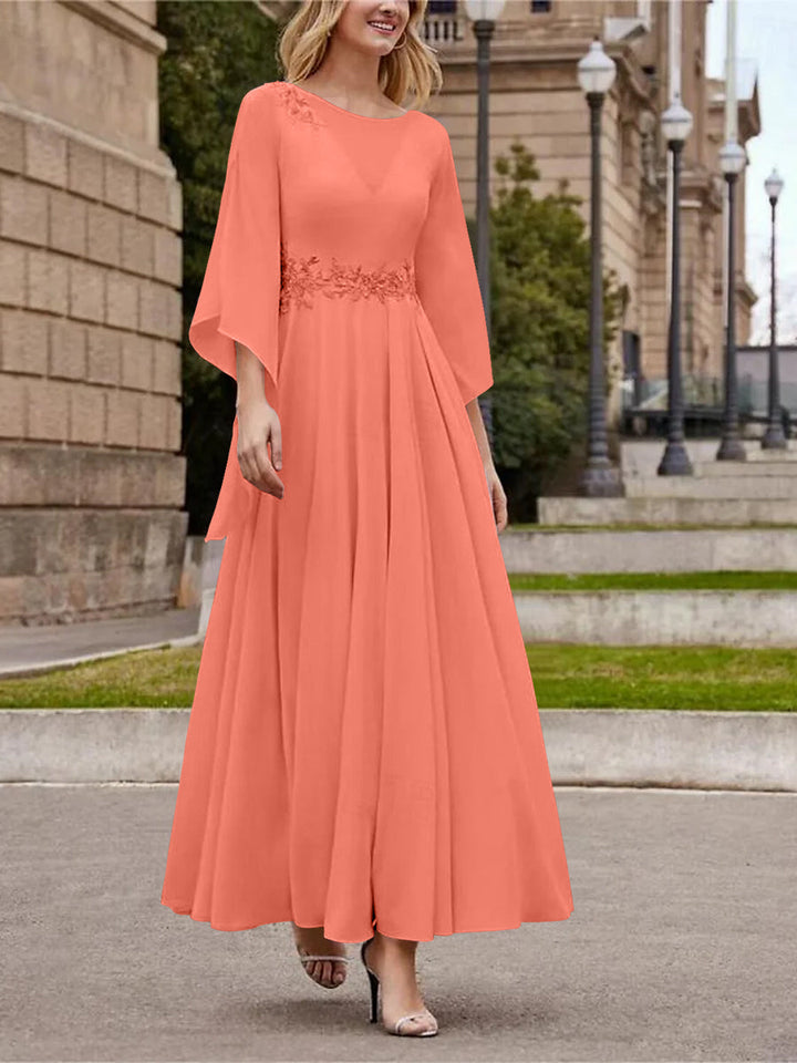 A-Line/Princess Jewel Neck 3/4 Length Sleeve Ankle-Length Mother of the Bride Dresses with Sequins