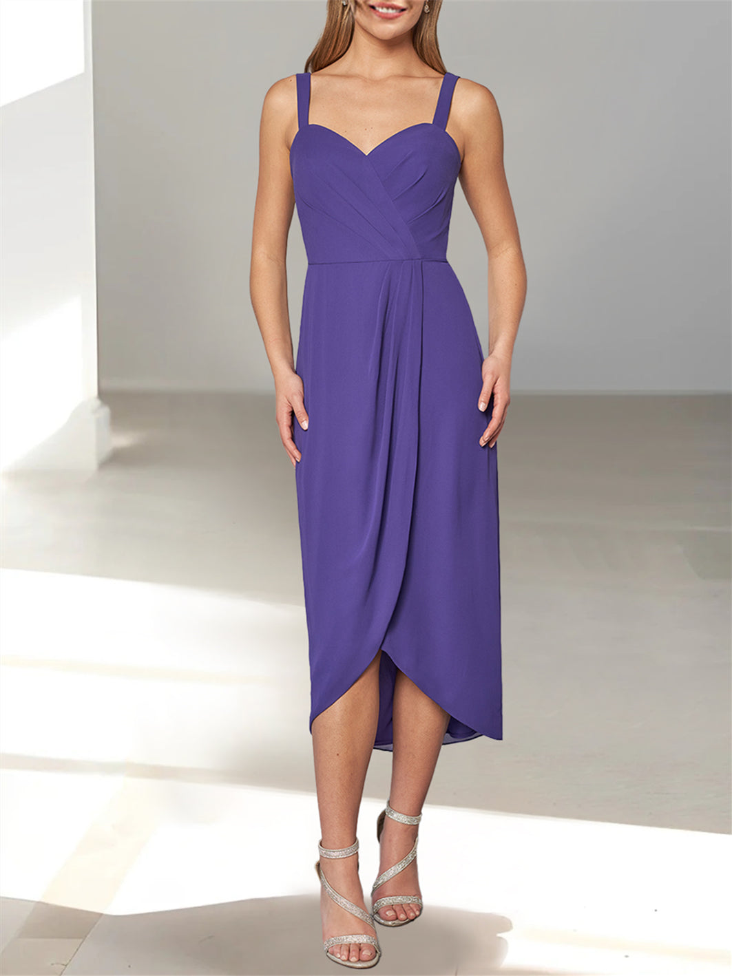 A-Line/Princess Tea-Length Mother of the Bride Dresses with Feathered Jacket