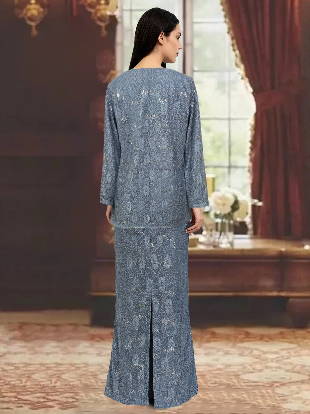 Chiffon Scoop Ankle-length Mother of the Bride Dresses with Sequins & Jacket