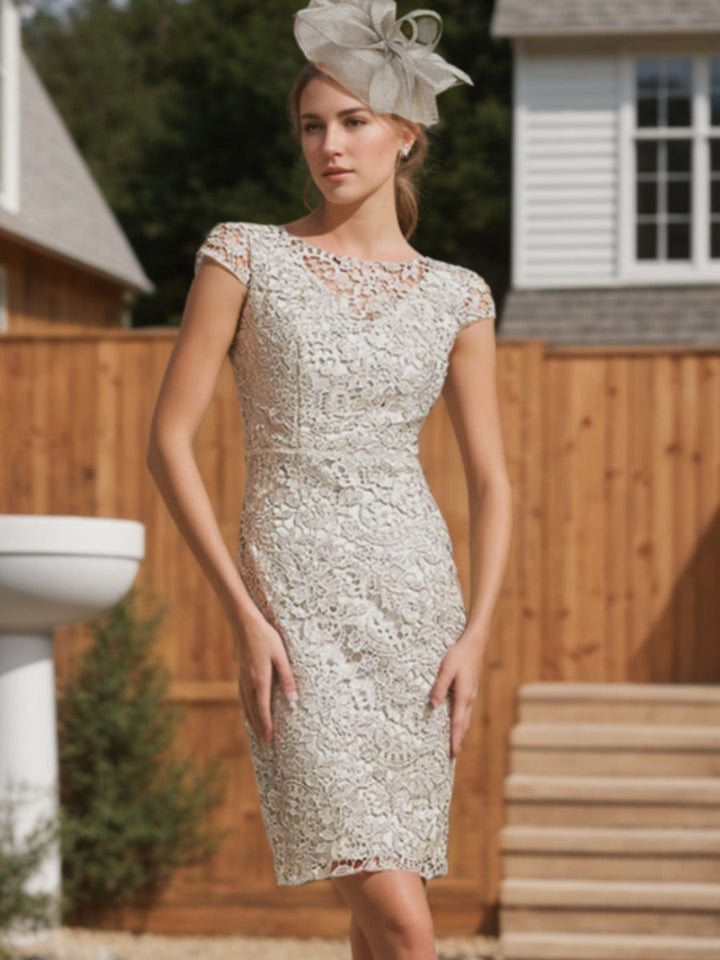 Sheath/Column Satin Knee-length 1/2 Sleeves Scoop Lace Mother of the Bride Dresses