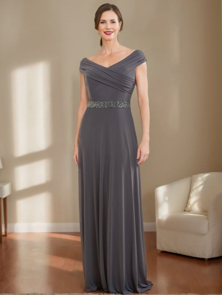 Sheath/Column V-Neck Ruched Mother Of The Bride Dresses with Beading