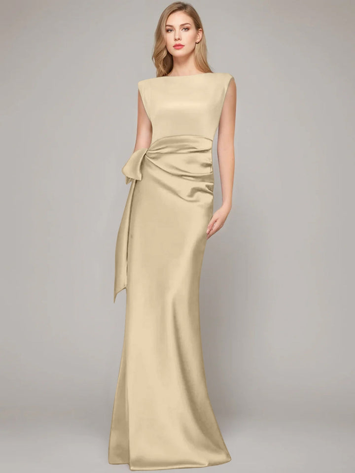 Sheath/Column Scoop Sleeveless Floor-Length Mother of the Bride Dresses with Bow & Shoulder Pad