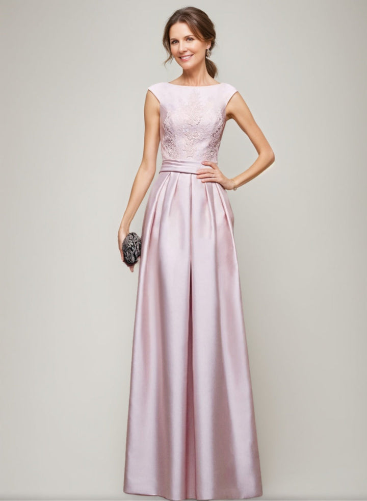 A-line/Princess Elegant Scoop Sleeveless Floor-Length Mother Of the Bride Dresses with Lace & Pleats