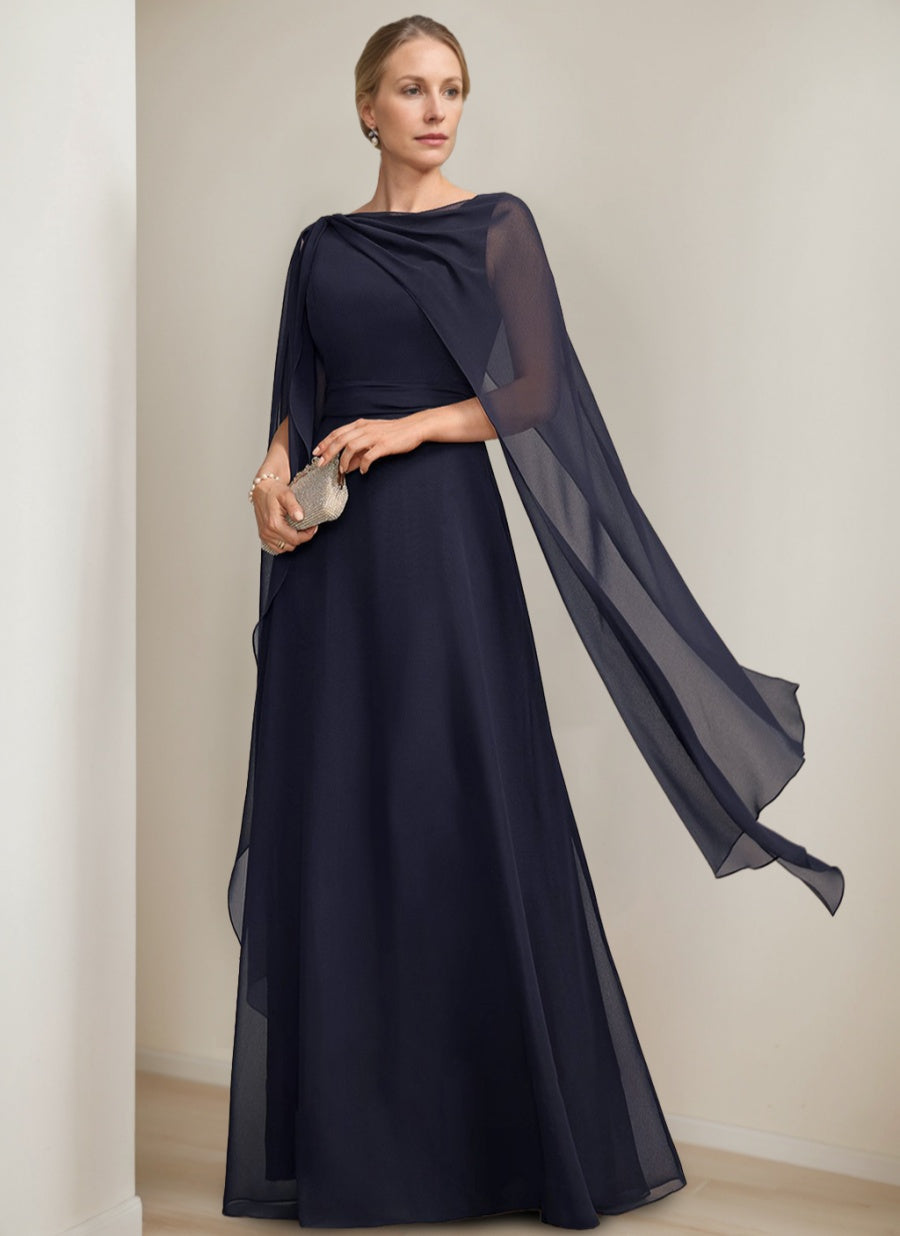 A-line/Princess Scoop Floor-Length Cape Sleeves Mother Of The Bride Dresses with Bow & Ruffles
