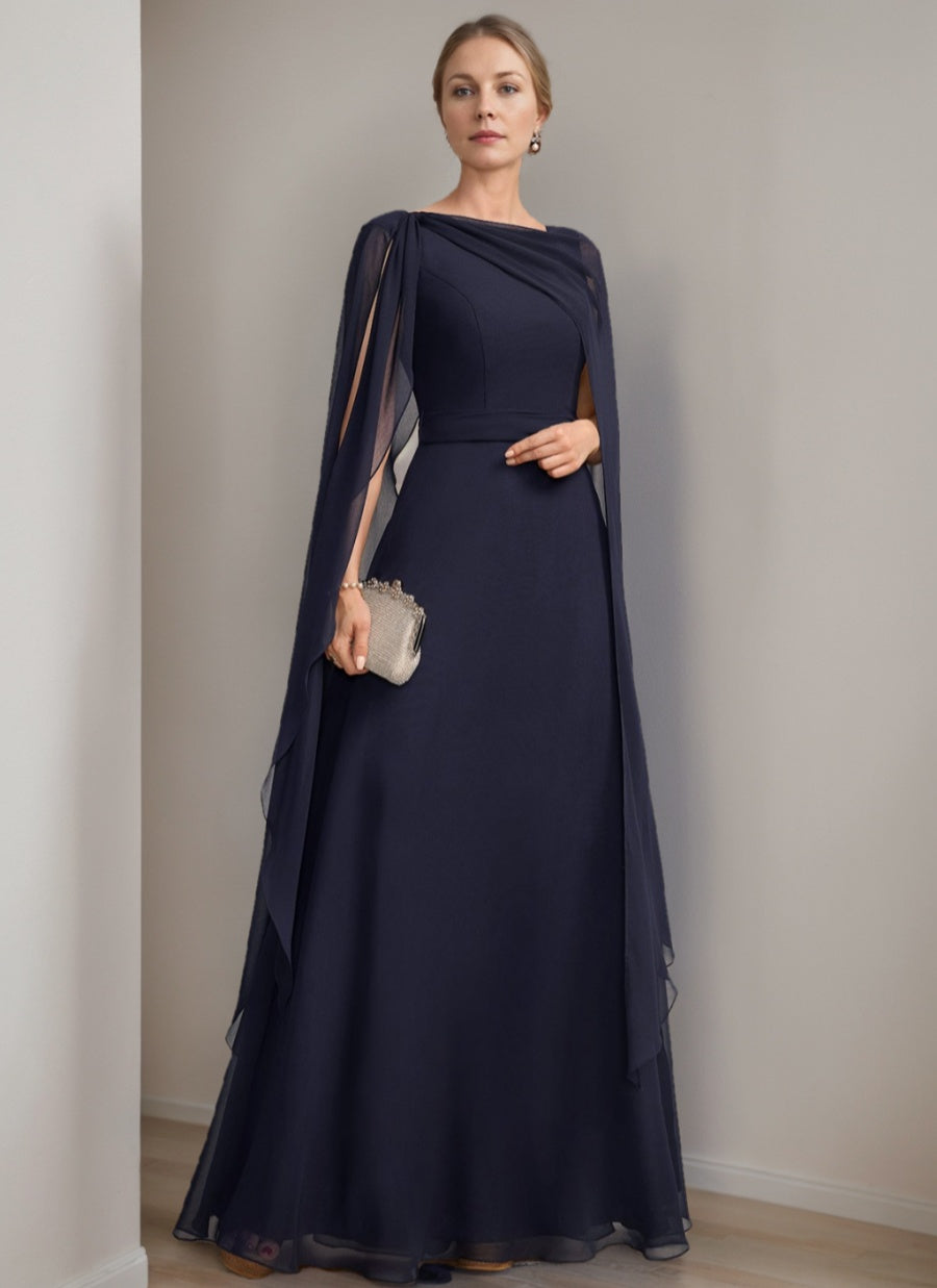 A-line/Princess Scoop Floor-Length Cape Sleeves Mother Of The Bride Dresses with Bow & Ruffles
