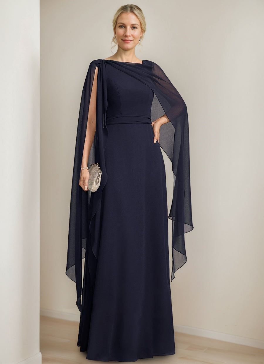 A-line/Princess Scoop Floor-Length Cape Sleeves Mother Of The Bride Dresses with Bow & Ruffles