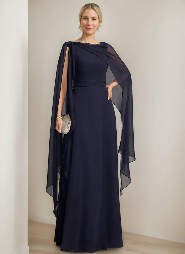 A-line/Princess Scoop Floor-Length Cape Sleeves Mother Of The Bride Dresses with Bow & Ruffles