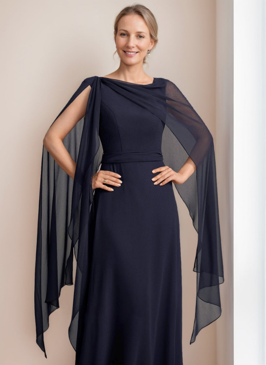 A-line/Princess Scoop Floor-Length Cape Sleeves Mother Of The Bride Dresses with Bow & Ruffles