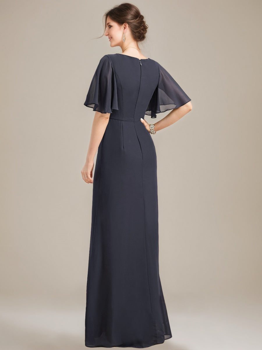 A-line/Princess Jewel Neck Ruched Floor-Length Mother Of The Bride Dresses with Ruffles & Crystals & Beads