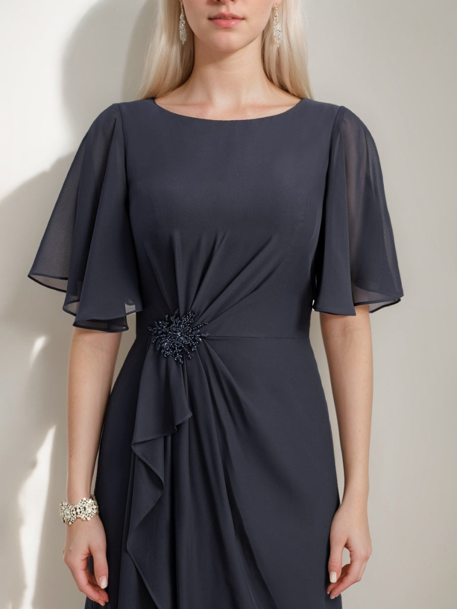 A-line/Princess Jewel Neck Ruched Floor-Length Mother Of The Bride Dresses with Ruffles & Crystals & Beads