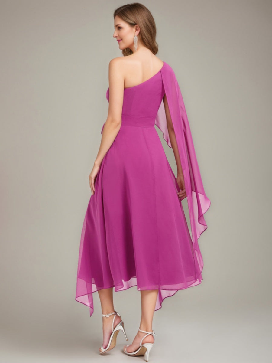 A-line/Princess One-Shoulder Asymmetrical Ruched Mother of the Bride Dresses with Bow Sash