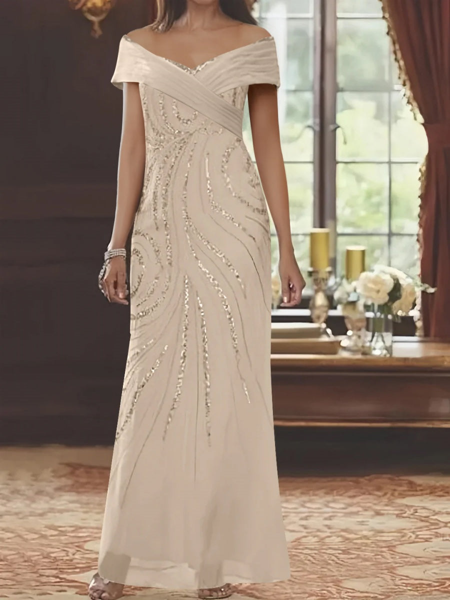 Sheath/Column Off-the-shoulder Floor-Length Mother of the Bride Dresses with Sequins Beading