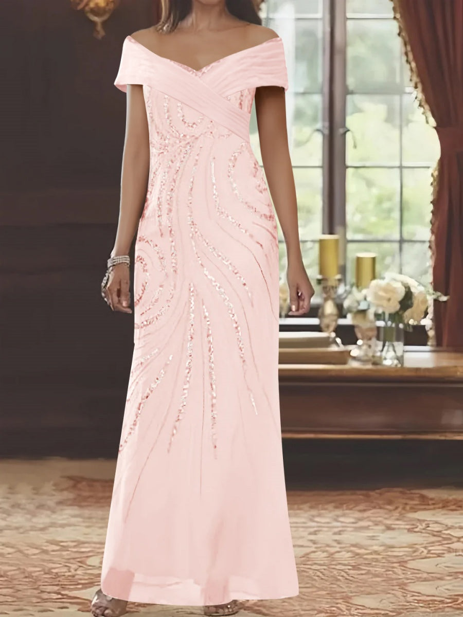 Sheath/Column Off-the-shoulder Floor-Length Mother of the Bride Dresses with Sequins Beading