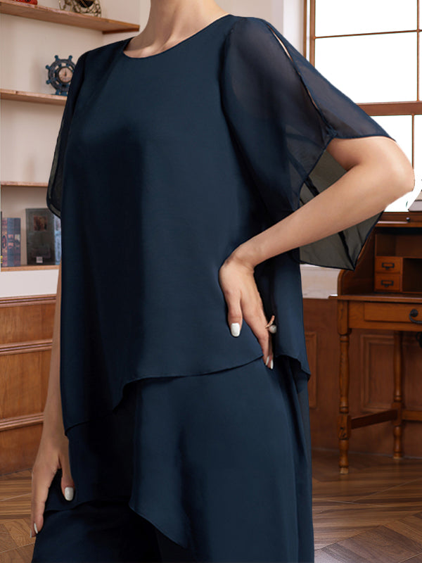 2 Pieces Scoop Half Sleeves Ankle-Length Mother of the Bride & Groom Pantsuits