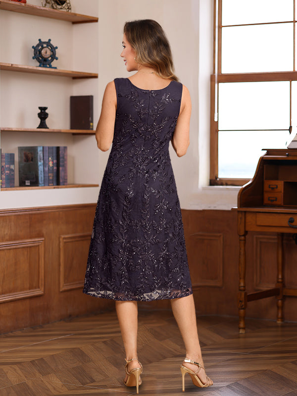 A-Line/Princess Scoop Knee-Length Mother of the Bride & Groom Dresses with Jacket & Lace Appliques & Sequins