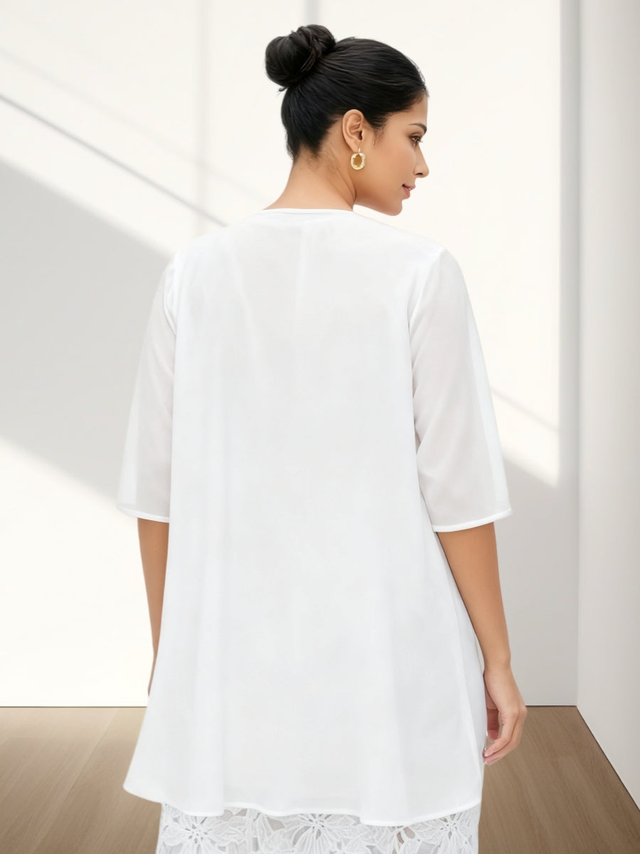 Sheath/Column V-Neck Knee-Length Mother of the Bride Dresses with Jacket Half Sleeves Lace